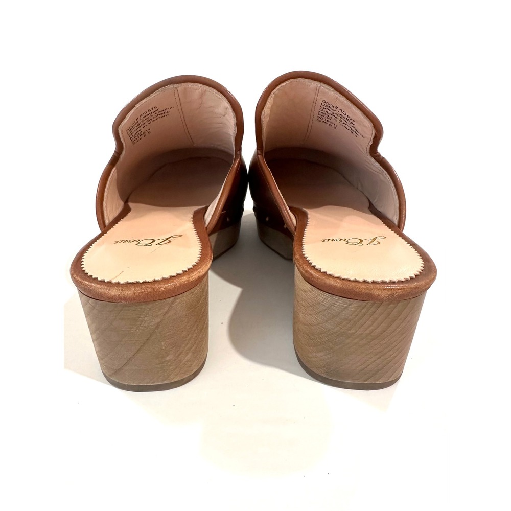 J.Crew‎ Boho Leather Clogs Tan Brown Gold Studded Mule Block Heel AQ675 Size 6.5 - Picture 3 of 7